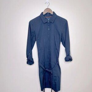 Tommy Hilfiger Poplin Button Down Shirt Dress with Belt Navy Size Large